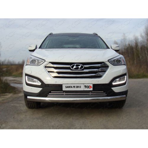 Защита переднего бампера - труба (нержавейка d=70) для Hyundai Santa Fe III Защита переднего бампера