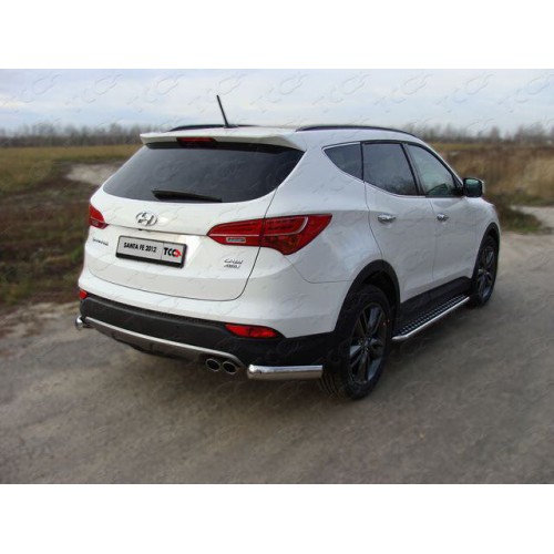 Защита заднего бампера - углы одинарные для Hyundai Santa Fe III Защита заднего бампера